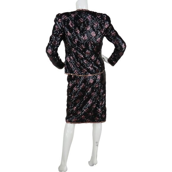 Vintage Adolfo At Saks Fifth Avenue Sequins Party Blazer Jacket Skirt Set Suit - Picture 2 of 11